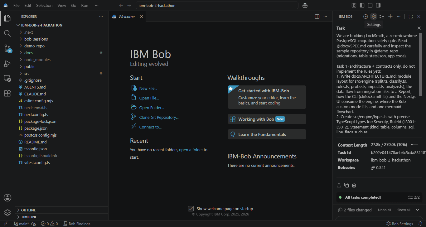 IBM Bob task 1 session summary